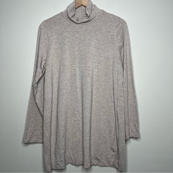 J. Jill Women Top Large Tan Luxe Supima‎ Turtleneck Tunic Oatmeal Perfect - Picture 1 of 8